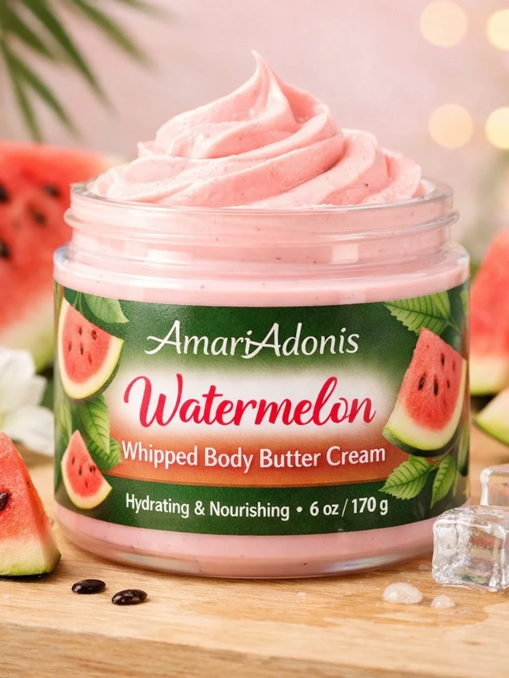 AmariAdonis Watermelon Hydrating Whipped Body Butter Cream - Pink 6oz